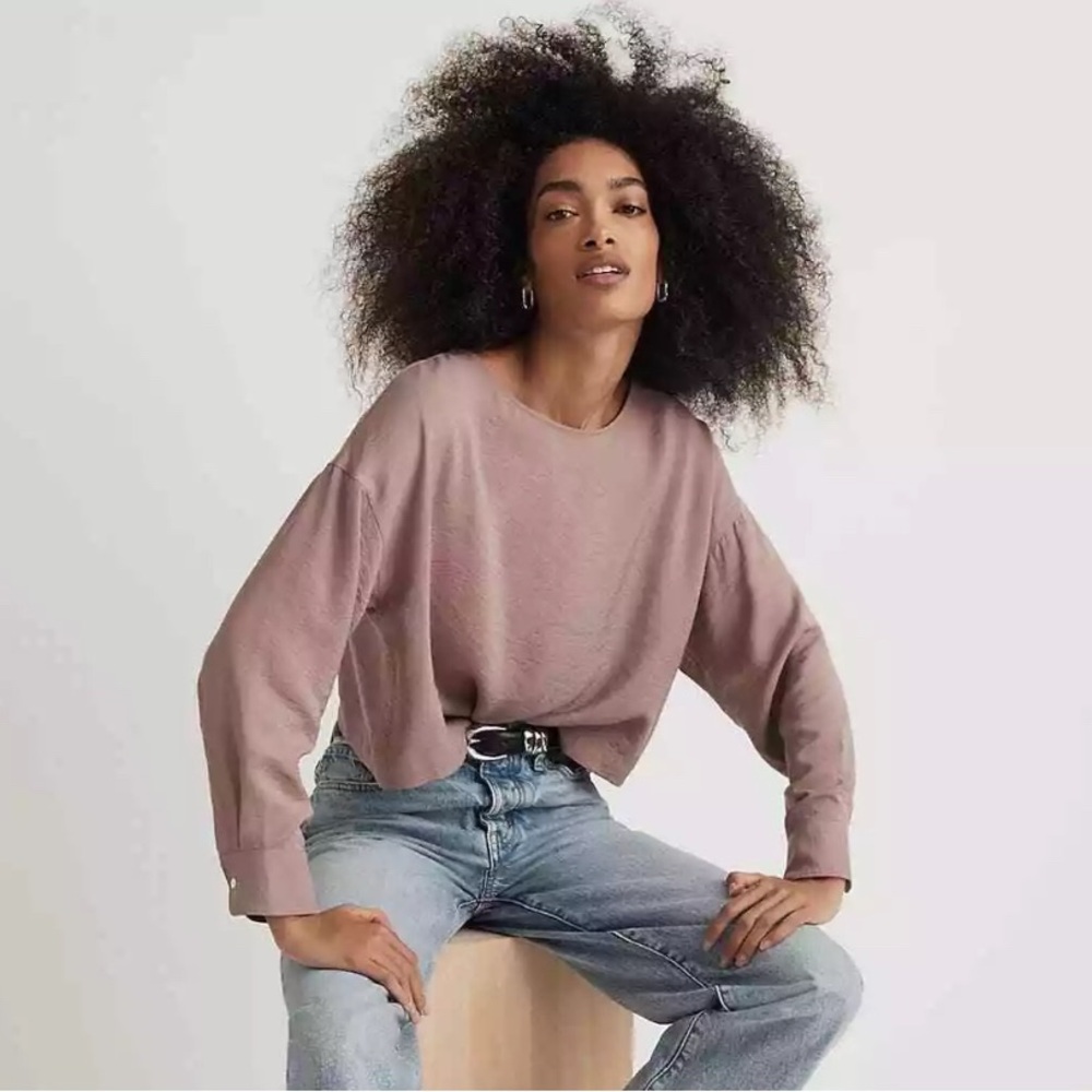 Madewell Mauve Pink Relaxed Tulip Back Long Sleeve Top, Women’s XL, NWT - Picture 2 of 6